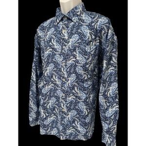 Alan Flusser Mens Shirt Paisley Button Blue White Palette Summer Cruise XXL